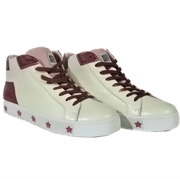 Match Boots Womens European High Top Sneaker Tennis Shoe Maroon White Platform - Picture 1 of 8